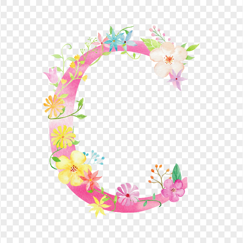 FREE Pink Watercolor Floral C Letter PNG