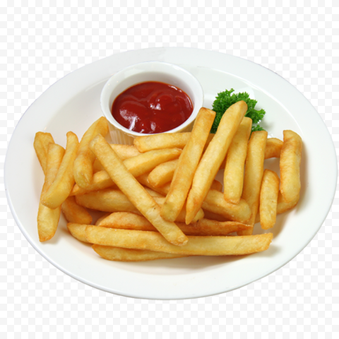 French Fries On Plate With Tomato Sauce Junk Food