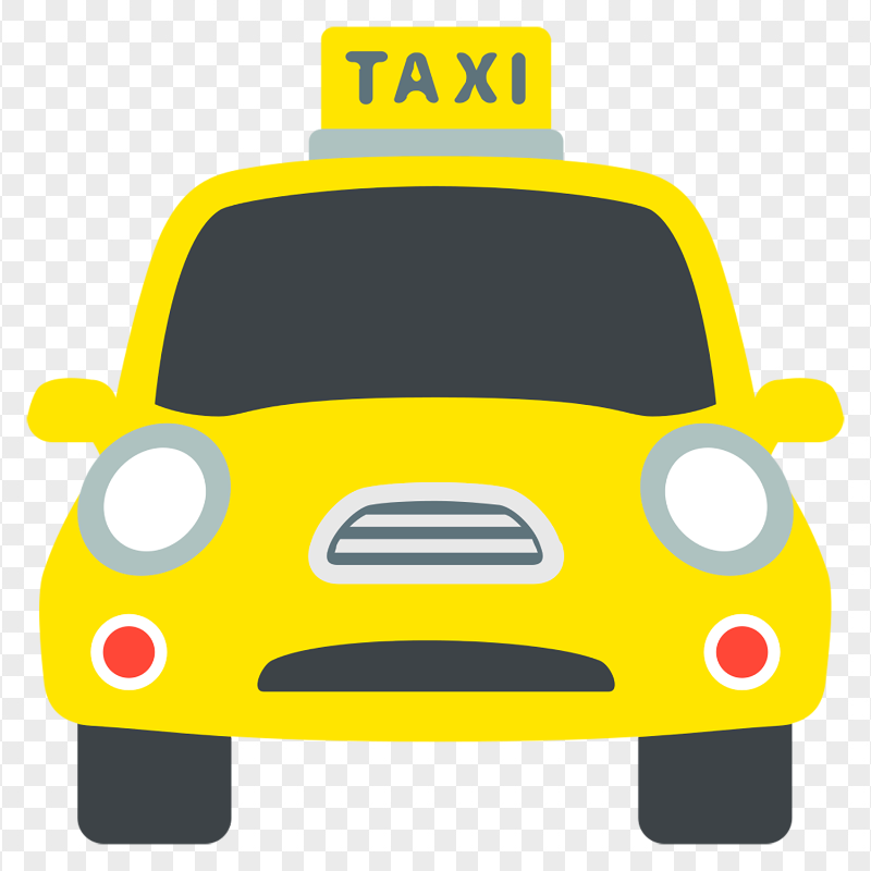 Front View Vector Cartoon Yellow Taxi Cab Icon PNG