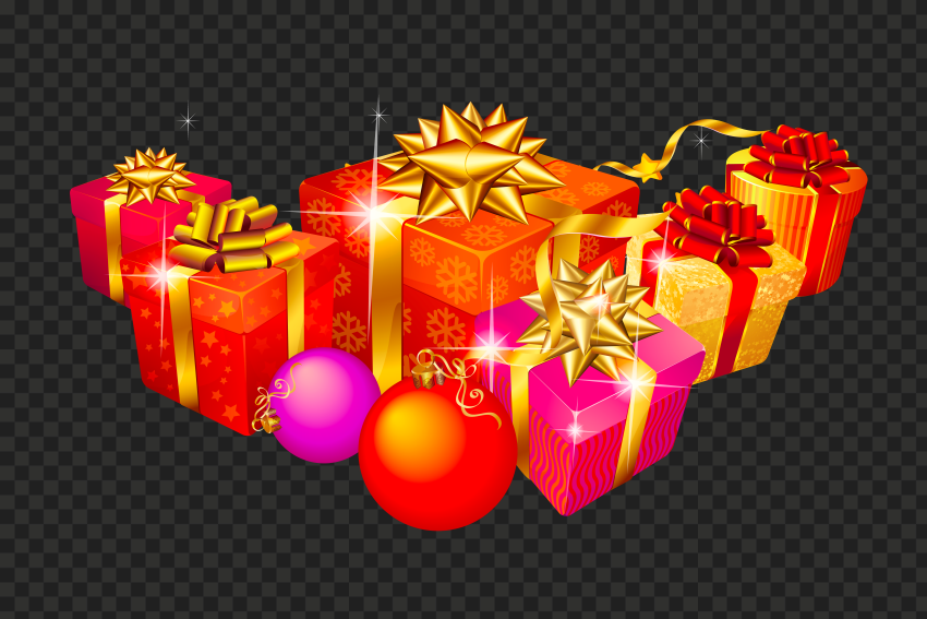 Gift Boxes With Christmas Balls Cartoon HD PNG