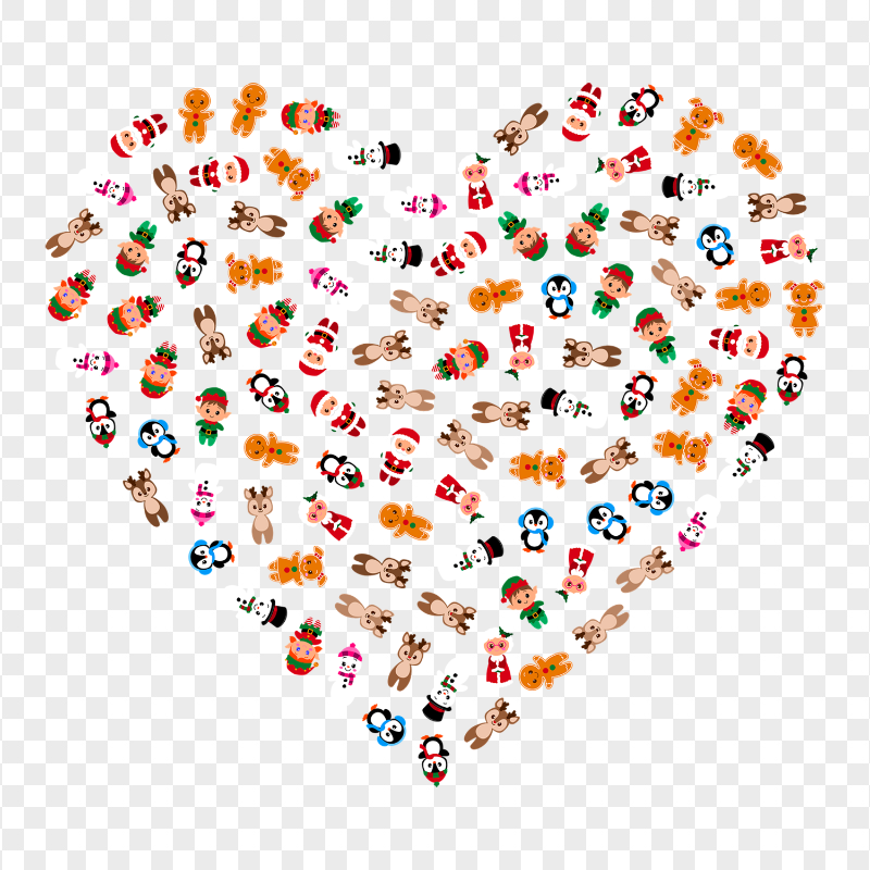 Gingerbread Characters Pattern Heart Shape PNG Image