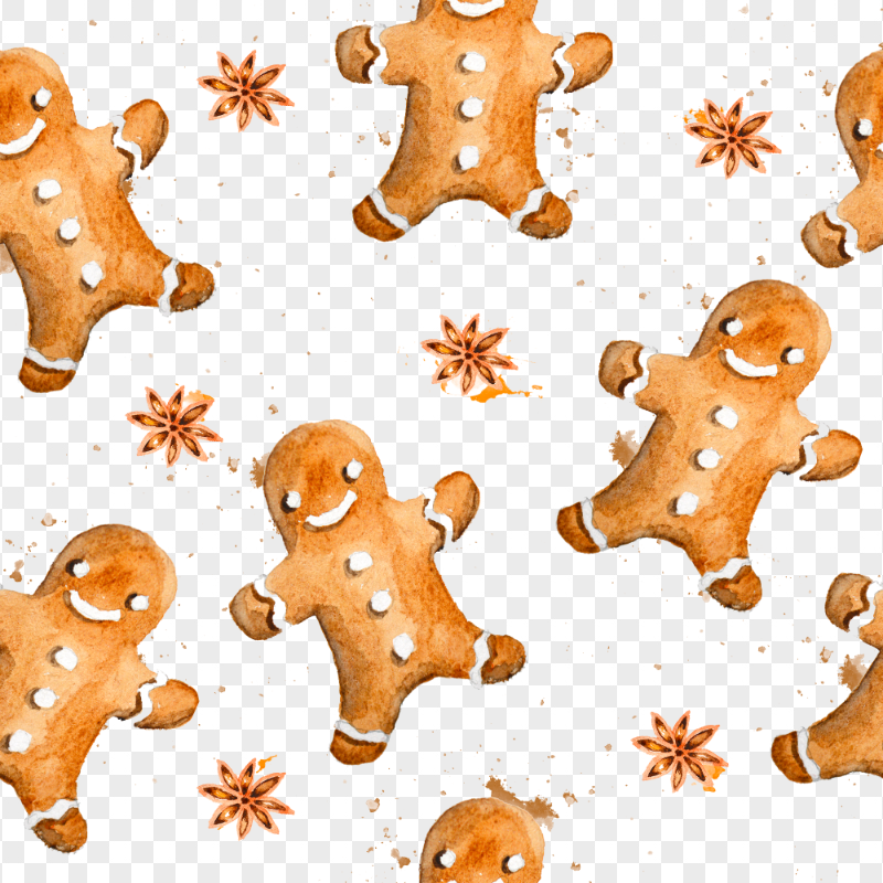 Gingerbread Man Watercolor Seamless Pattern FREE PNG