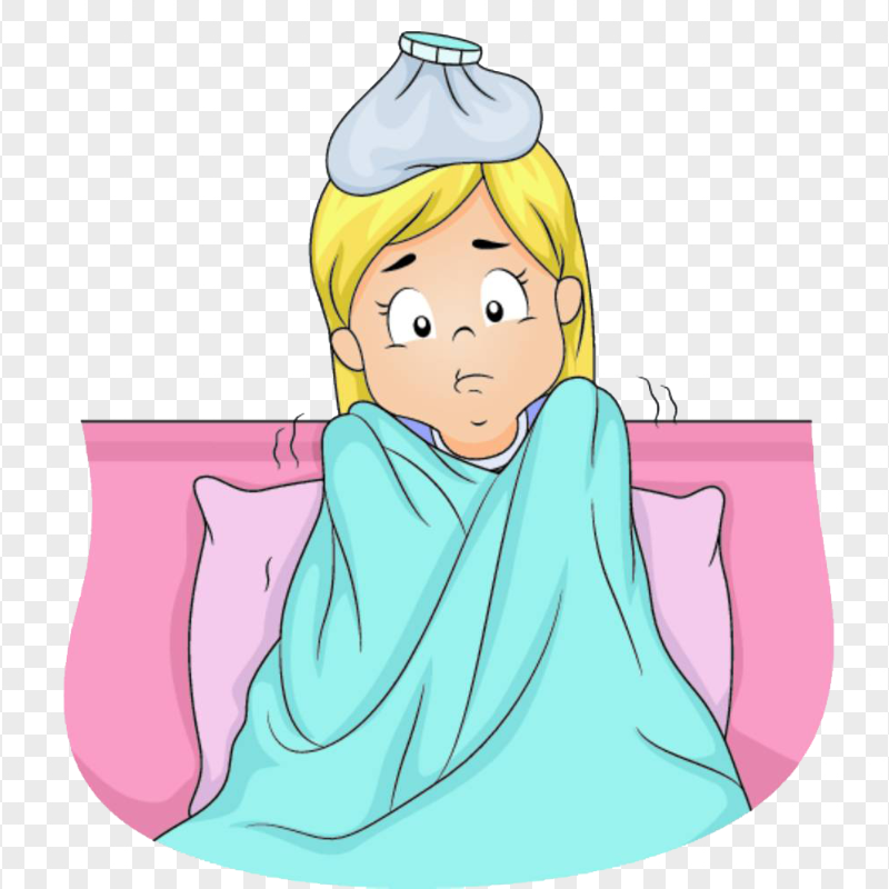 Girl Sick Has Fever With Hot Water Bottle In Bed