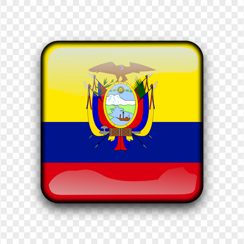Glossy Square Ecuador Flag Button Icon PNG