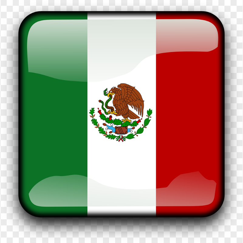Glossy Square Mexico Flag Button Icon