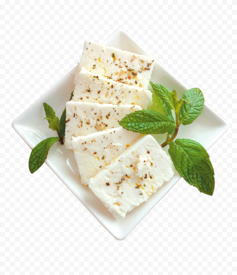 Goat Feta White Cheese On Plate Top View HD PNG | Citypng