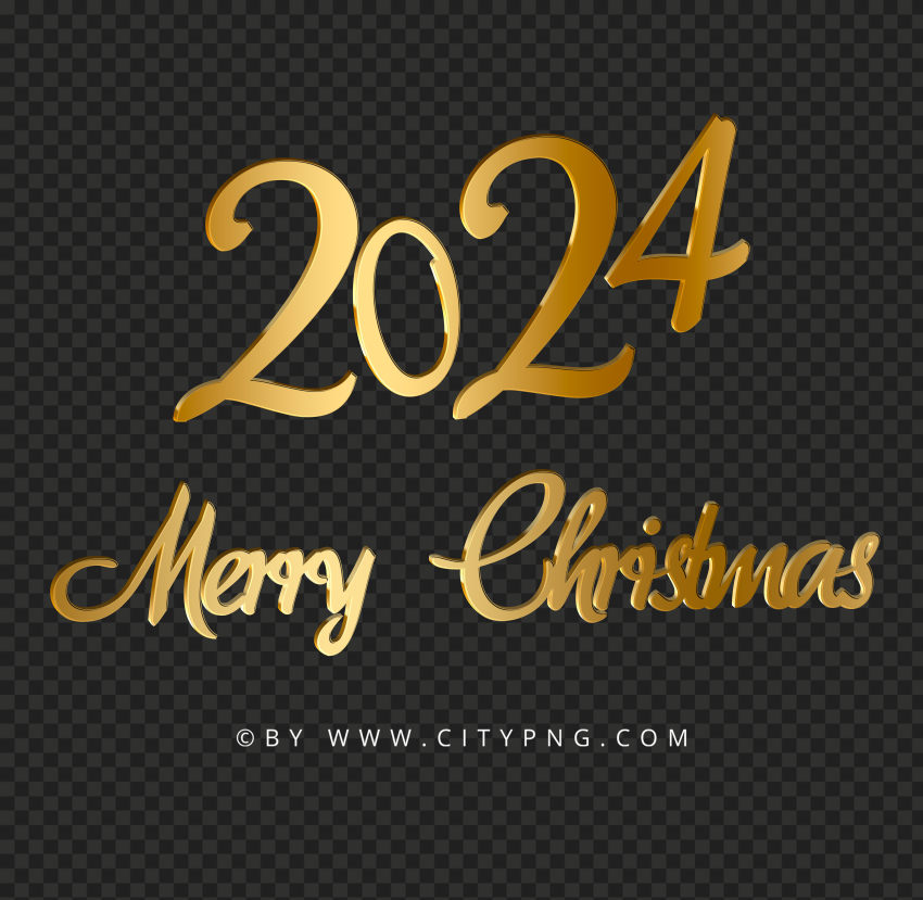 Gold 2024 Merry Christmas Text Design Image PNG