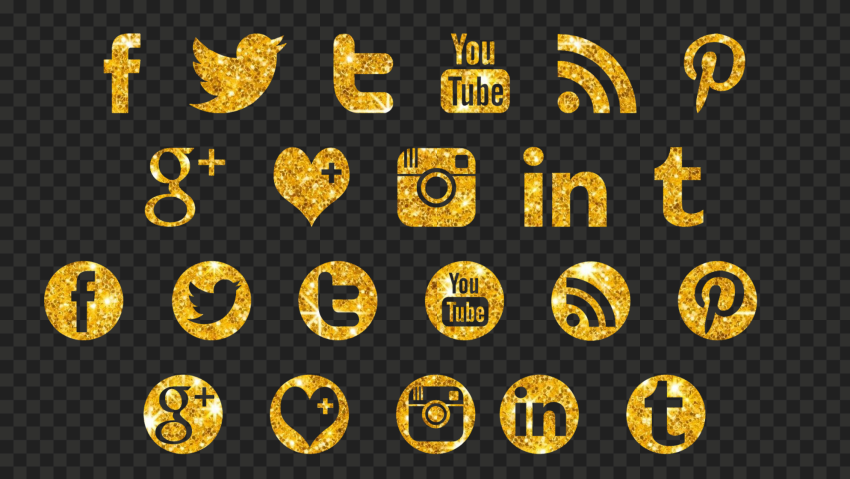 Gold Glitter Social Media Logos Icons HD PNG