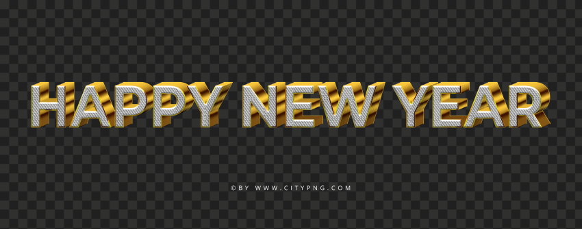 Gold Happy New Year 3D Text Lettering PNG Image