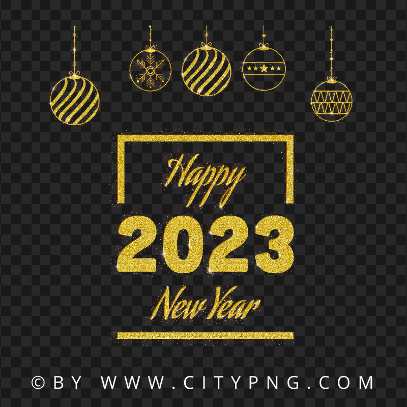 Golden 2023 Happy New Year Ornament Baubles Design PNG