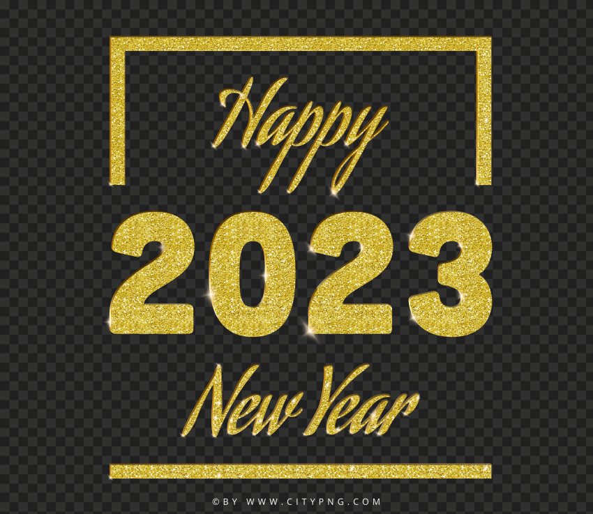 Golden Glitter 2023 Happy New Year Elegant Design PNG