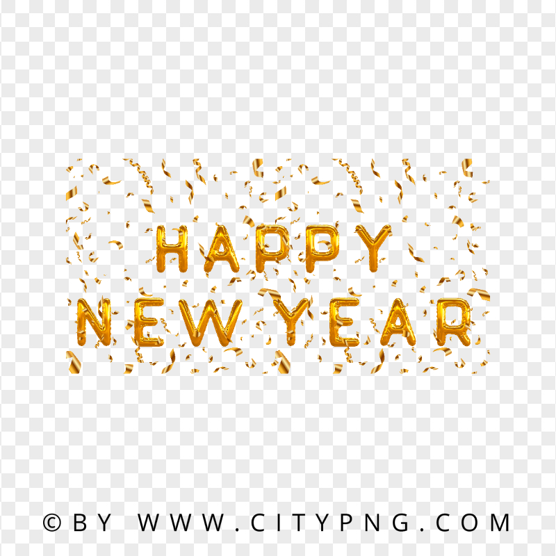 Golden Happy New Year With Confetti HD PNG