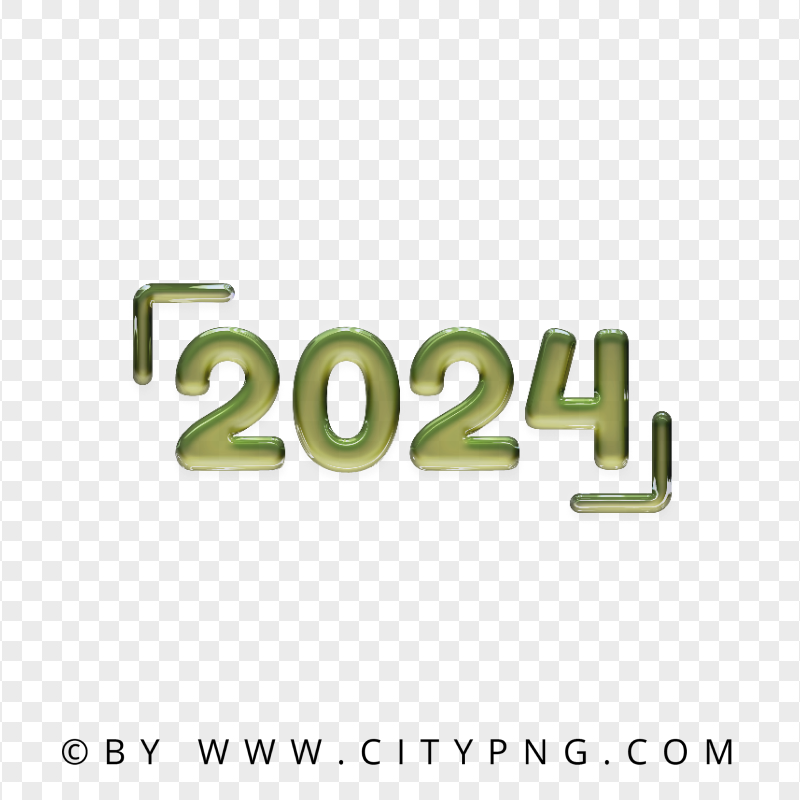Green 2024 Text With Glossy Text Effect PNG