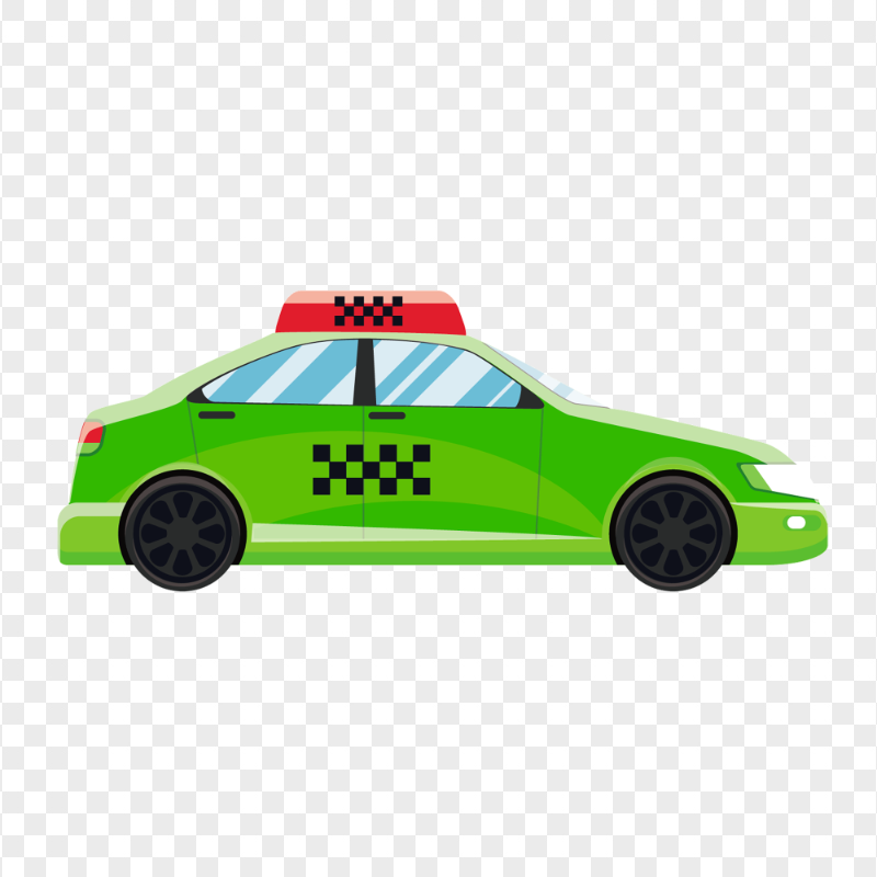 Green Cartoon Cab Taxi Side View PNG