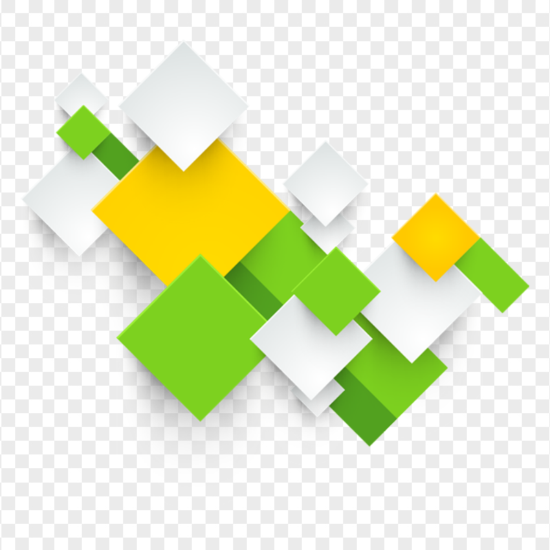 Green, White & Yellow Square Shapes Abstract