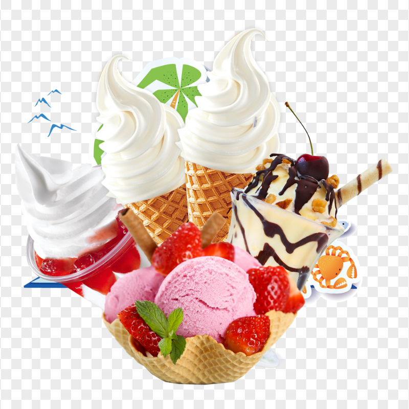 Group Of Ice Cream Cones, Gelato Frozen Yogurt