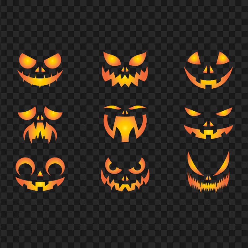 Group Of Pumpkin Faces Eyes And Mouth Silhouette