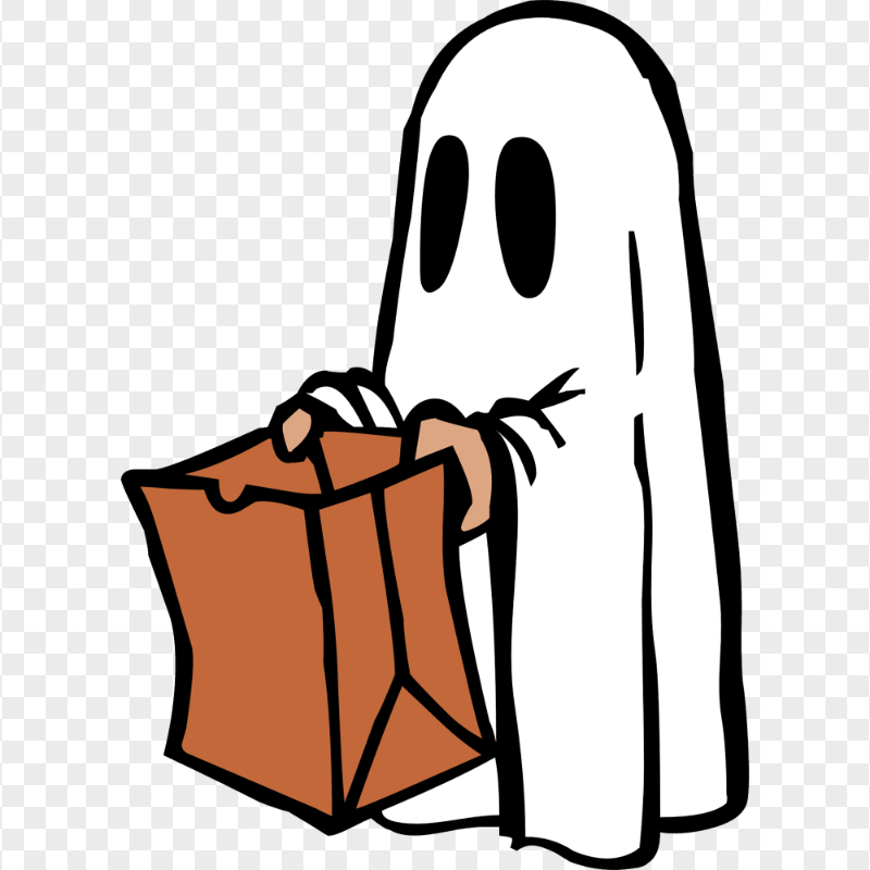 Halloween Clipart Cartoon Ghost Holding A Bag