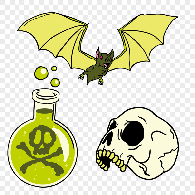 Halloween Clipart Elements Poison, Bat And Head Skull PNG