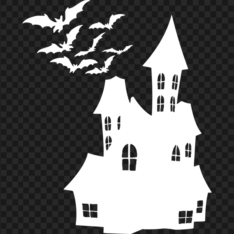 Halloween Haunted House White Silhouette