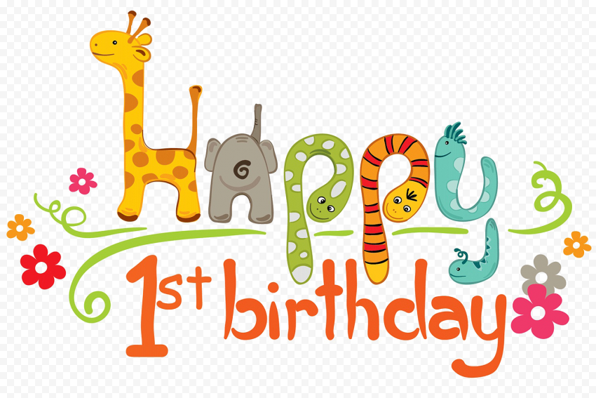Happy 1st Birthday Cartoon Animals PNG