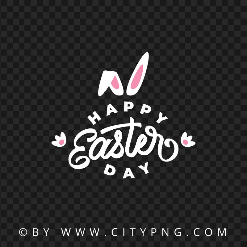 Happy Easter Day Pink Greeting with Bunny Ears HD PNG