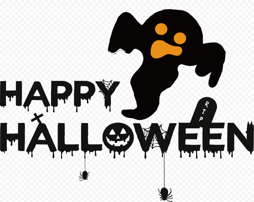 Happy Halloween Logo With Ghost Silhouette PNG