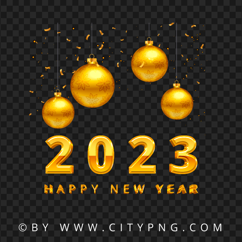 Happy New Year 2023 Gold Ornaments With Confetti PNG