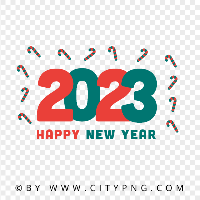 Happy New Year 2023 Vector With Candy Cane Icons PNG
