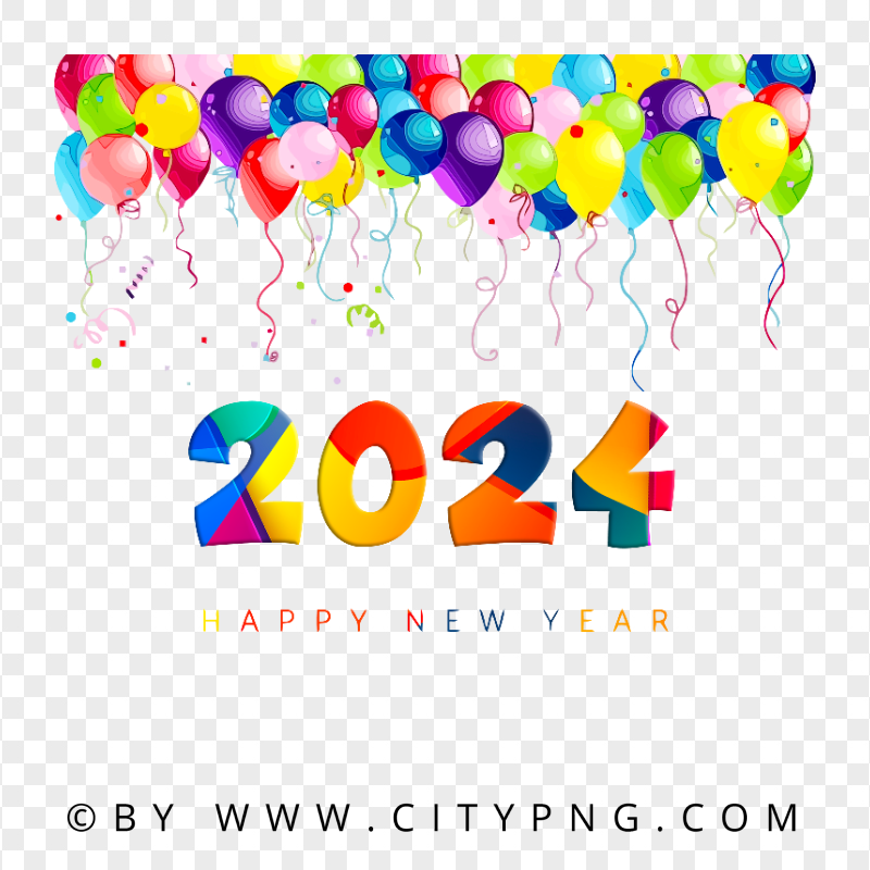 Happy New Year 2024 With Balloons HD Transparent PNG