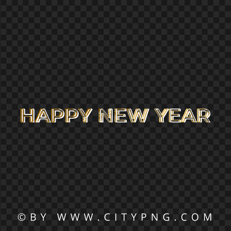 Happy New Year Text Lettering Gold And White Design PNG