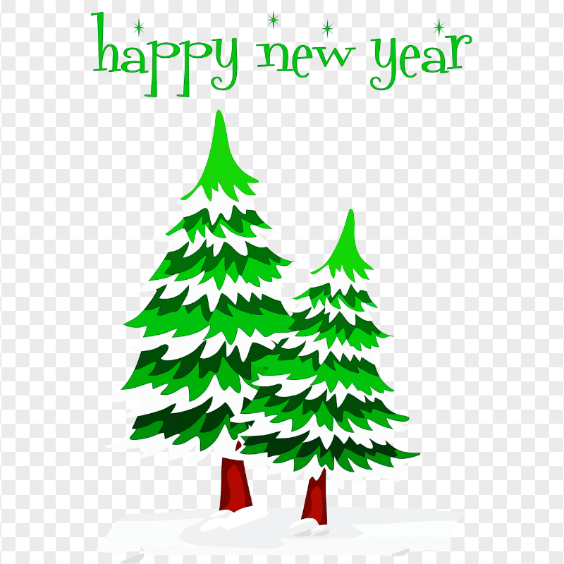 Happy New Year Text With Christmas Trees PNG IMG