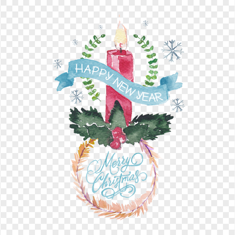 Happy New Year Watercolor Candle Illustration