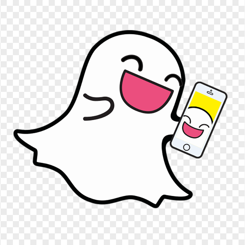 Happy Snapchat Ghost Cartoon Hold Phone PNG Image