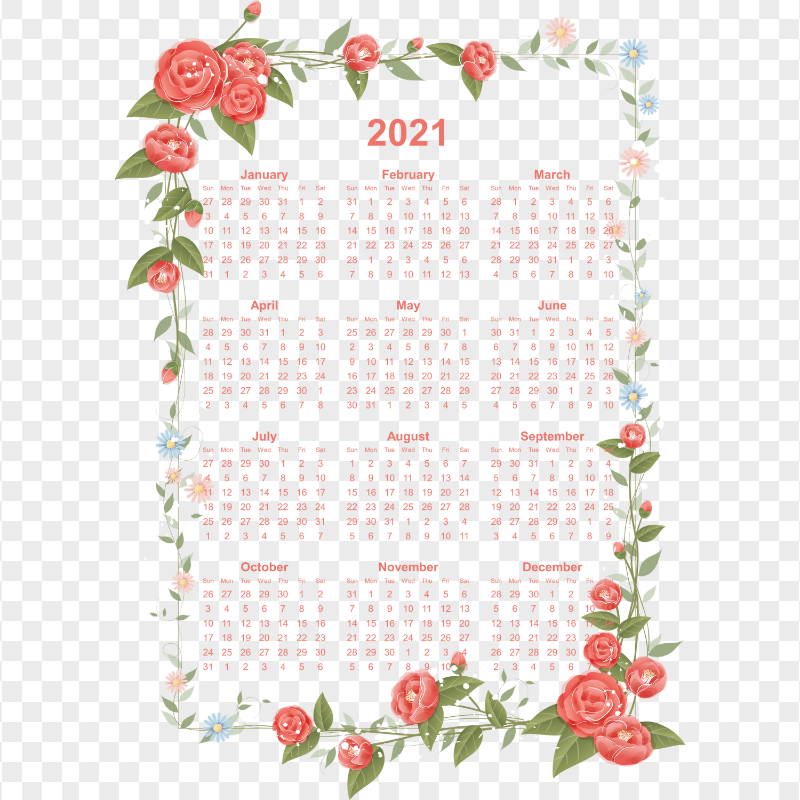 HD 2021 Beautiful Calendar Flower Frame PNG