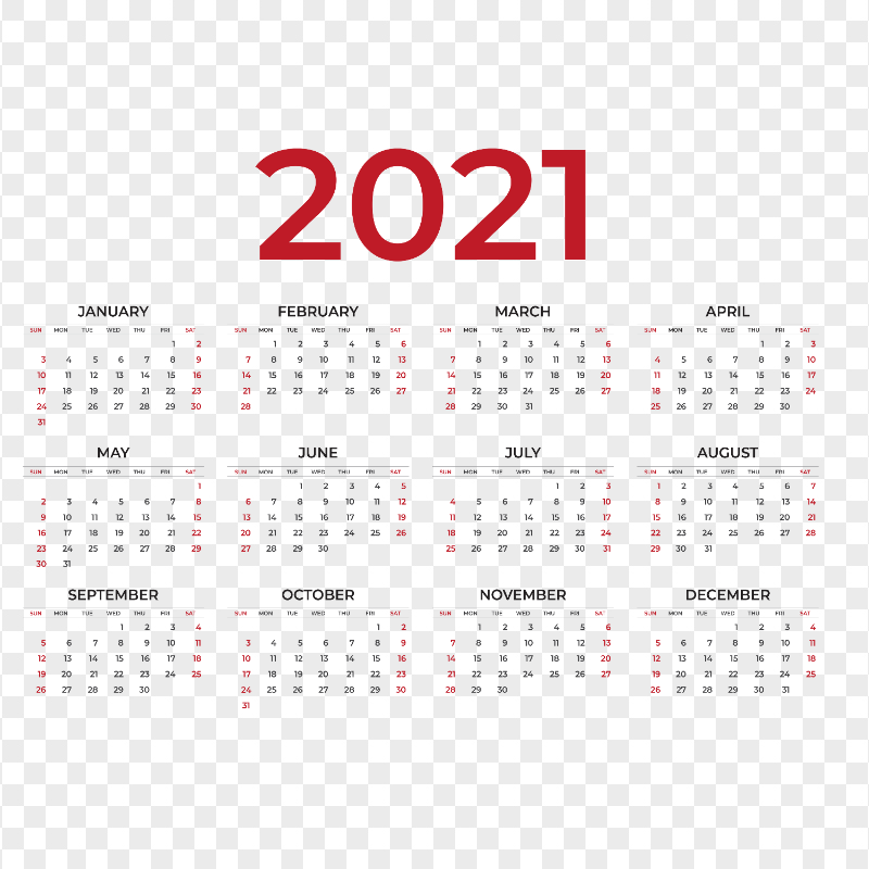 HD 2021 Calendar Black & Red Clipart PNG