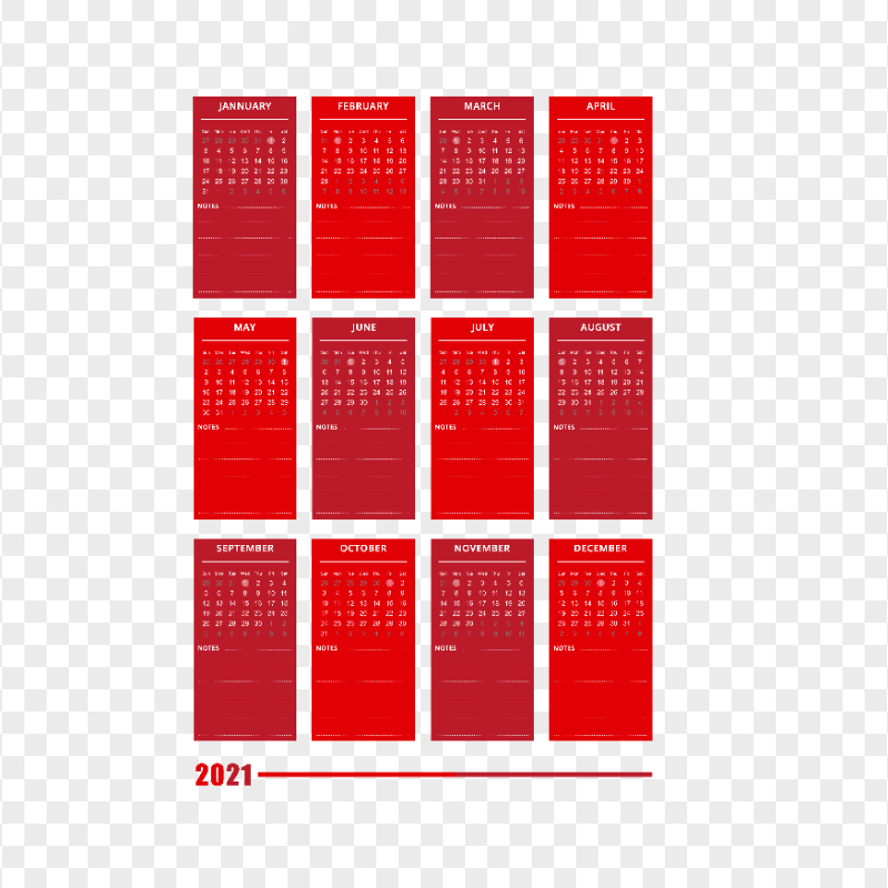 HD 2021 Creative Red Calendar With Notes Section Clipart PNG