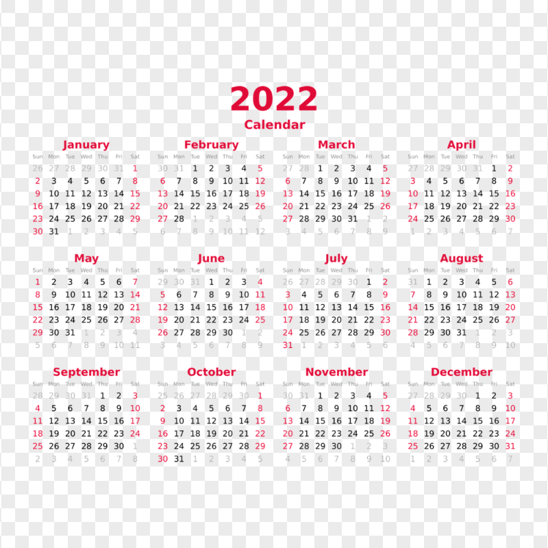 HD 2022 Calendar Agenda PNG
