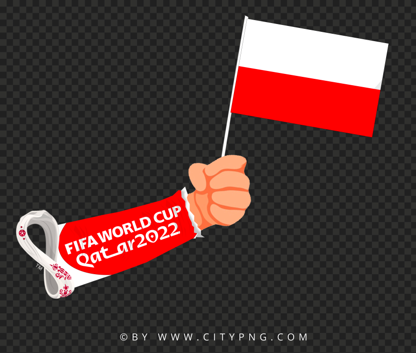 HD 2022 World Cup Hand Holding Poland Flag Pole PNG
