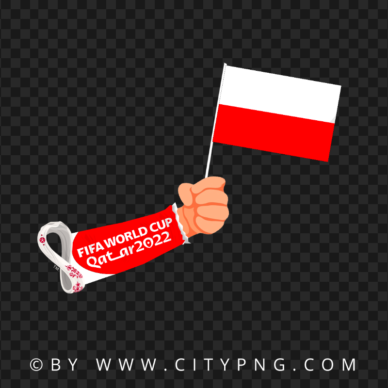 HD 2022 World Cup Hand Holding Poland Flag Pole PNG