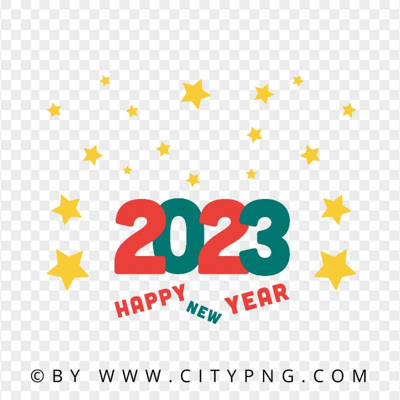 HD 2023 Happy New Year Vector With Yellow Stars PNG