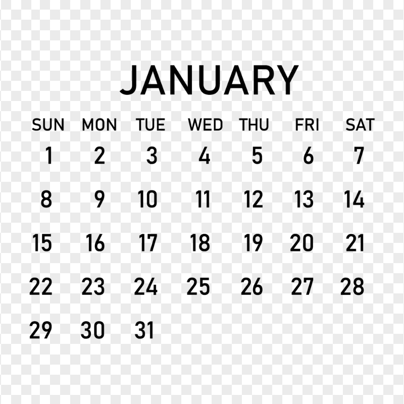HD 2023 January Black Calendar PNG
