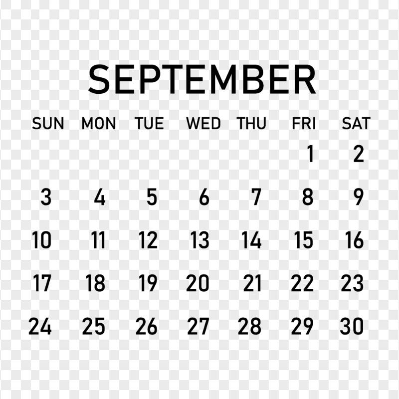 HD 2023 September Black Calendar PNG