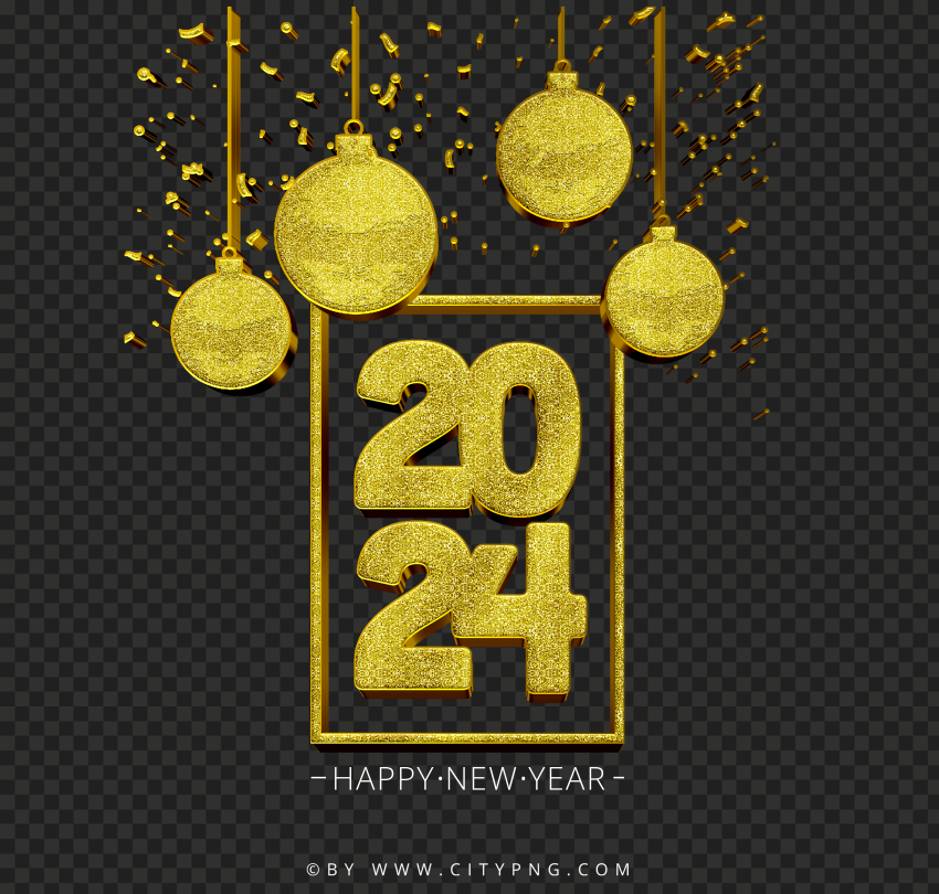 HD 2024 Gold Glitter Luxury Happy New Year PNG