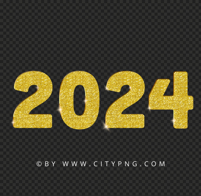 HD 2024 Gold Glitter Text Numbers Transparent PNG