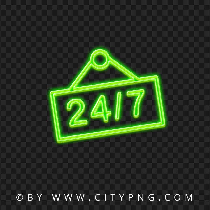 HD 24/7 Green Neon Logo Sign Icon Transparent PNG
