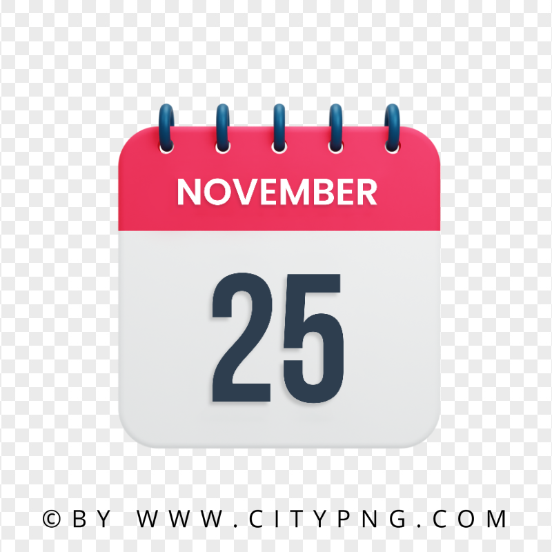 HD 25th November Date Red & White Calendar Icon PNG