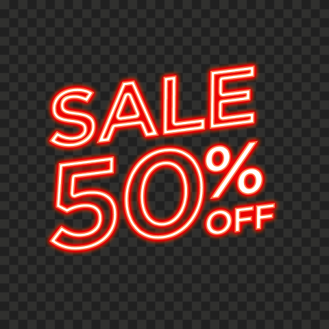 HD 50% Off Sale Discount Red Neon Sign PNG