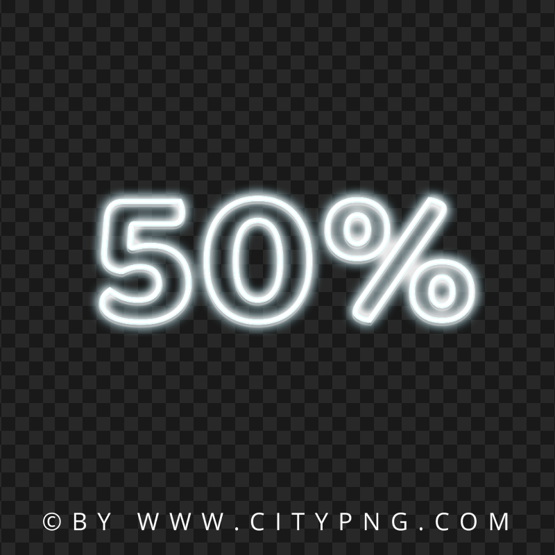 HD 50% Percent Glowing White Neon PNG