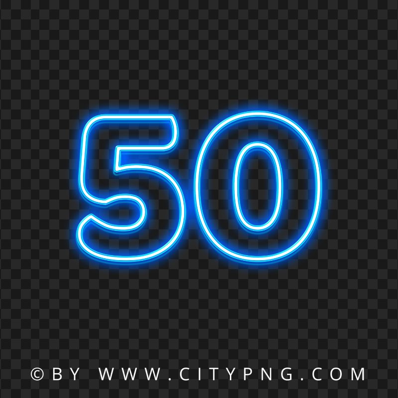 HD 50 Text Number Blue Glowing Neon PNG